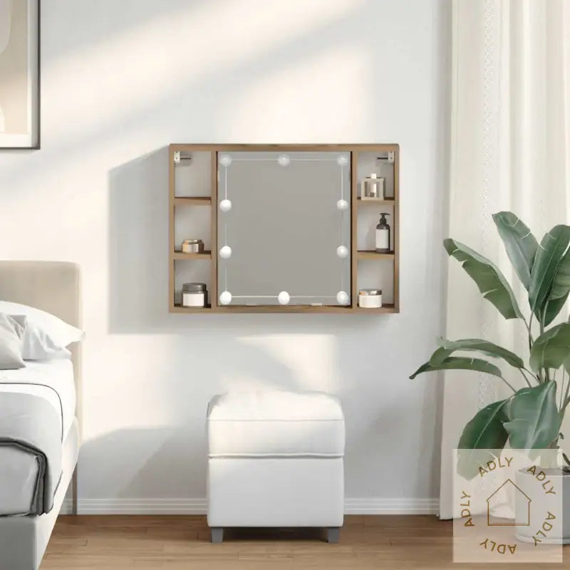 Sminkebord Med Led Artisan Eik 76X15X55 Cm Konstruert Tre