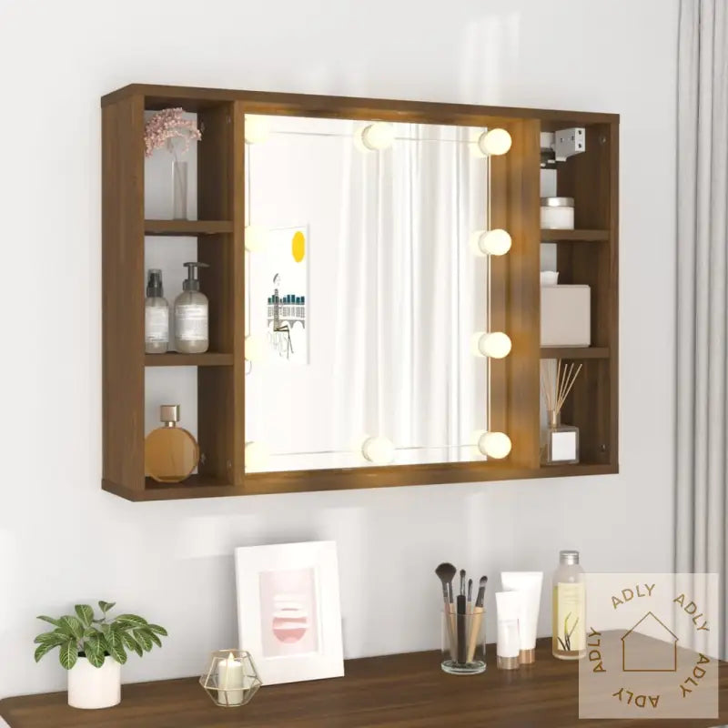 Speilskap Med Led Brun Eik 76X15X55 Cm