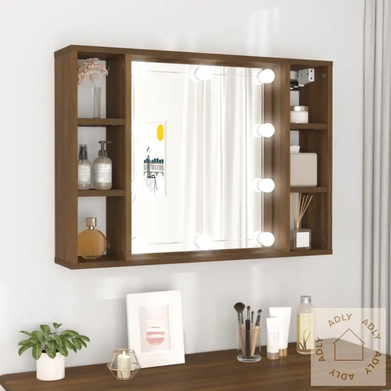 Speilskap Med Led Brun Eik 76X15X55 Cm