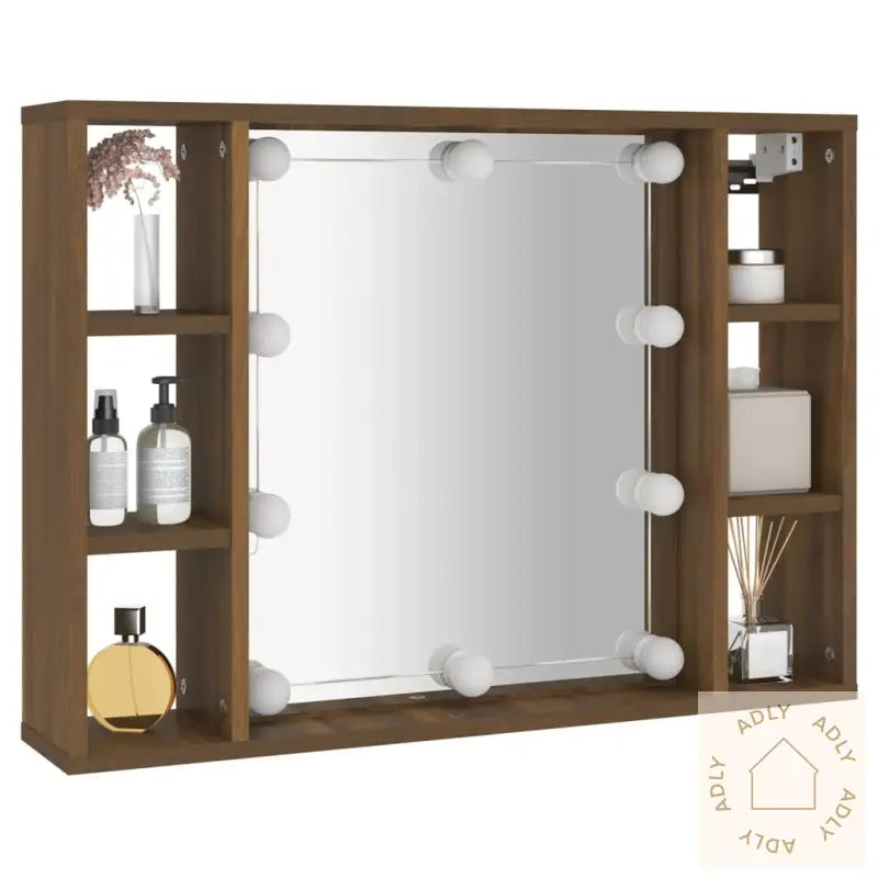 Speilskap Med Led Brun Eik 76X15X55 Cm