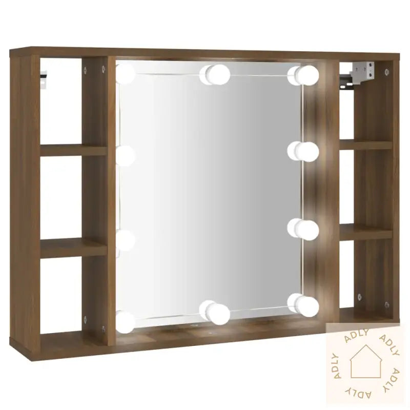 Speilskap Med Led Brun Eik 76X15X55 Cm