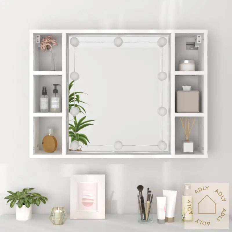 Speilskap Med Led Hvit 76X15X55 Cm