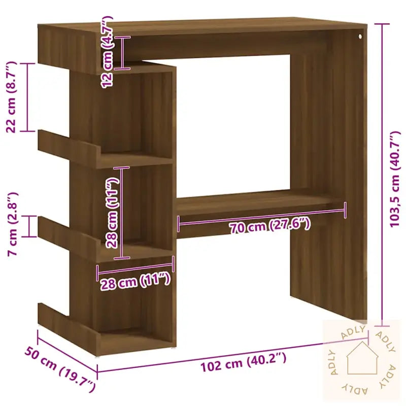 Barbord Med Oppbevaring Brun Eik 100X50X101,5 Cm Konstruert Tre