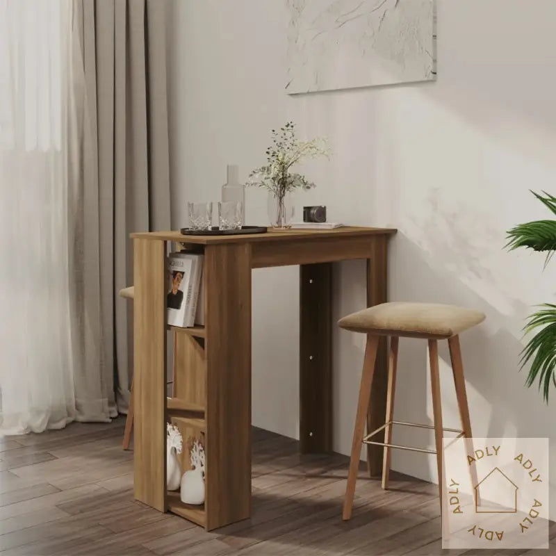 Barbord Med Hylle Brun Eik 102X50X103,5 Cm Konstruert Tre