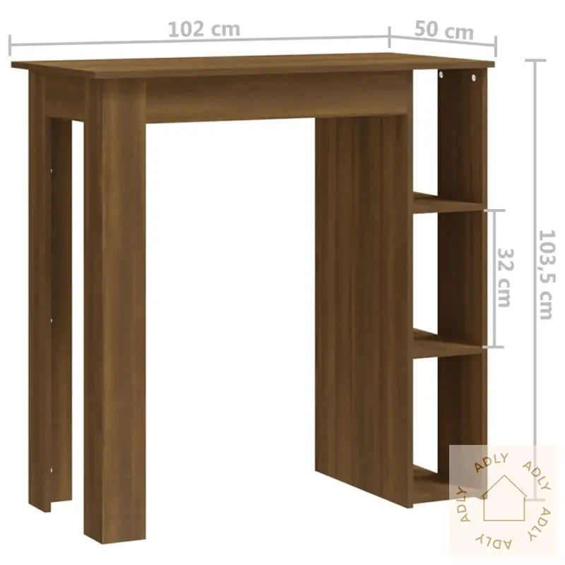 Barbord Med Hylle Brun Eik 102X50X103,5 Cm Konstruert Tre