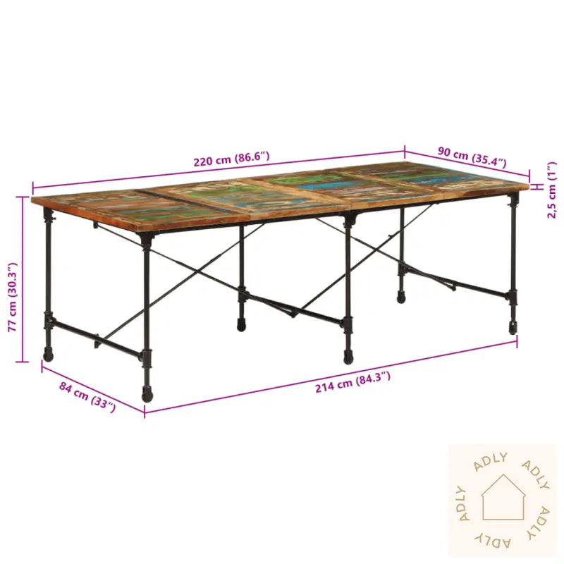 Spisebord 220X90X77 Cm Gjenvunnet Heltre