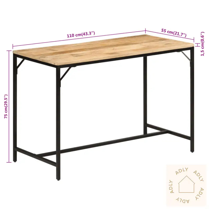 Spisebord 110X55X75 Cm Grovt Heltre Mangotre Og Jern