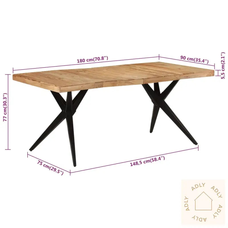 Spisebord Svart 180X90X77 Cm Heltre Akasie