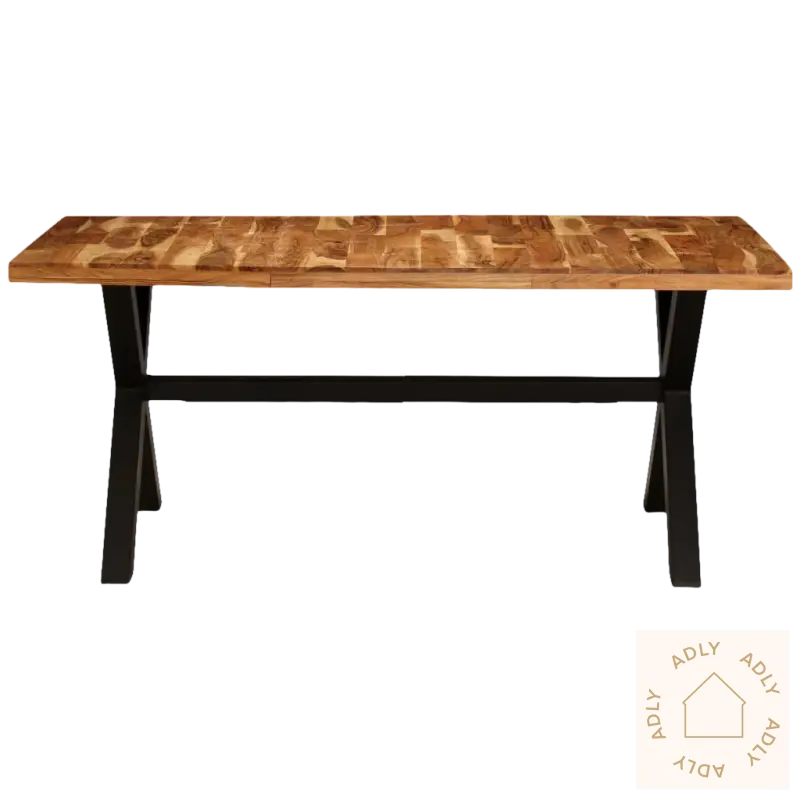 Rectangular heltre akasie spisebord med pulverlakkerte stålben for hagemøbler