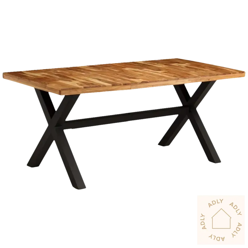 Rectangular heltre akasie spisebord med pulverlakkerte stålben, perfekt til hagemøbler