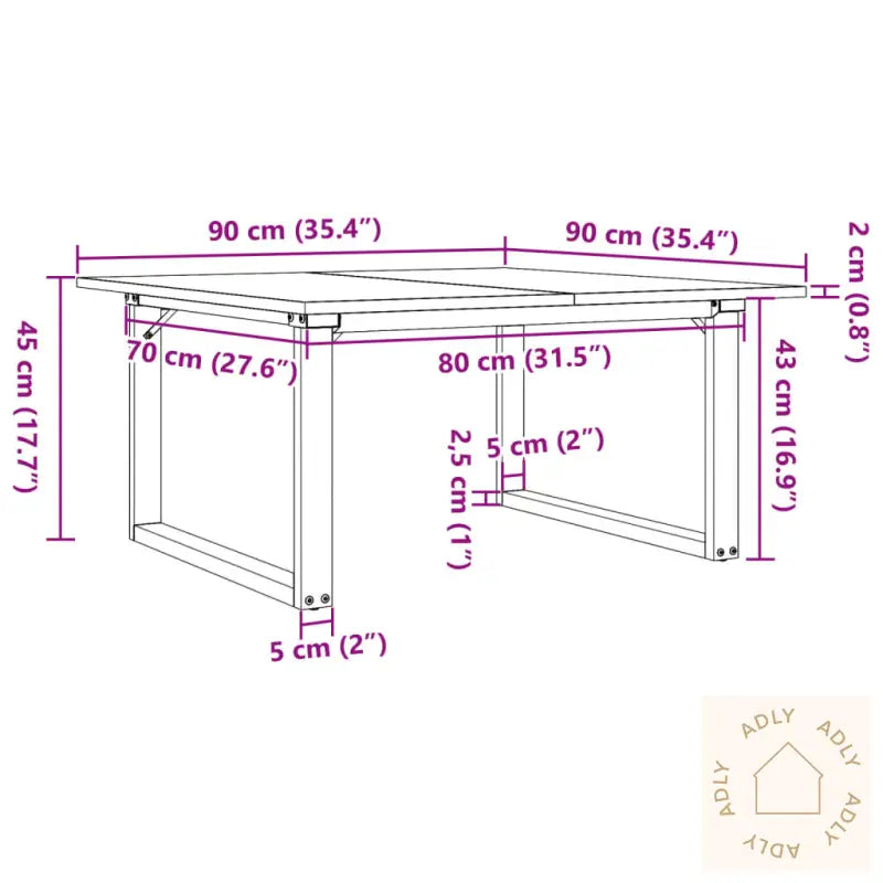 Salongbord O-Ramme 90X90X45 Cm Heltre Furu Og Stål