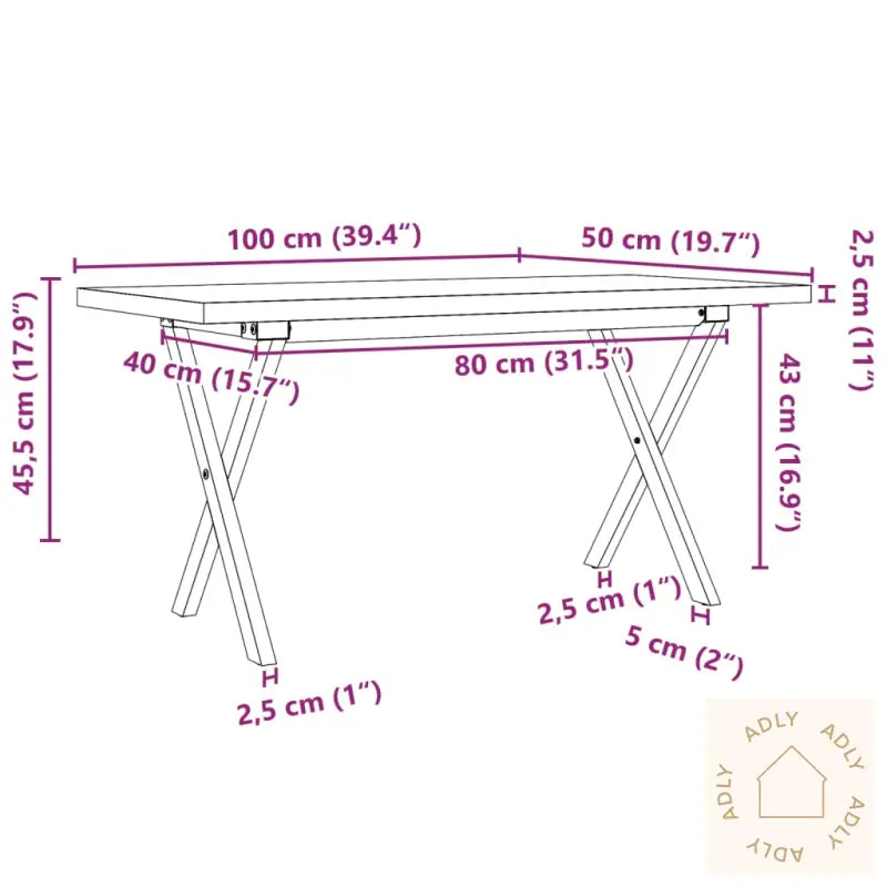 Salongbord X-Ramme 100X50X45,5 Cm Heltre Furu Og Stål