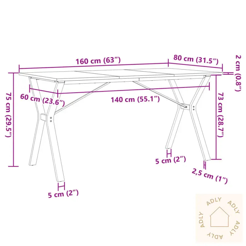 Spisebord Y-Ramme 160X80X75 Cm Heltre Furu Og Stål