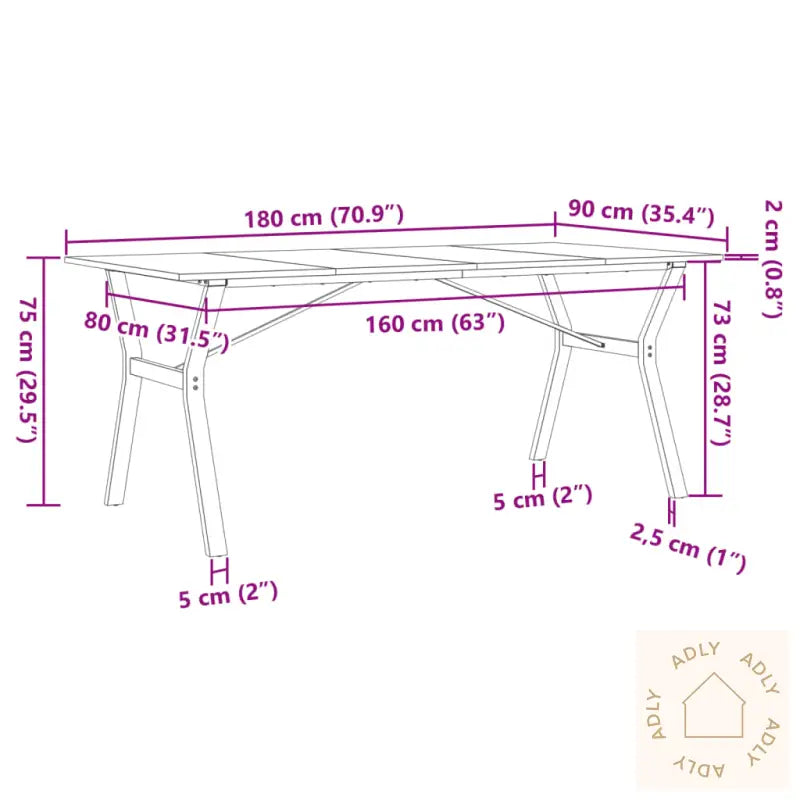 Spisebord Y-Ramme 180X90X75 Cm Heltre Furu Og Stål