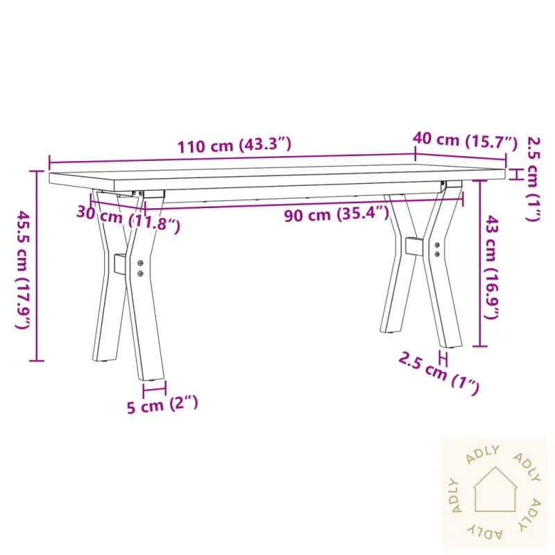 Salongbord Y-Ramme 110X40X45,5 Cm Heltre Furu Og Stål
