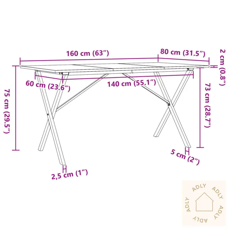 Spisebord X-Ramme 160X80X75 Cm Heltre Furu Og Stål