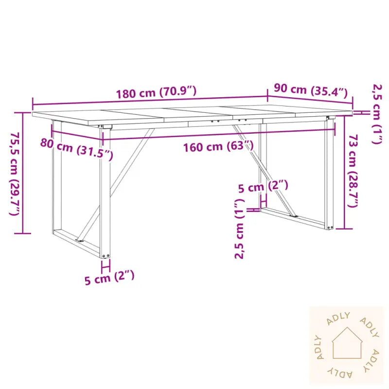 Spisebord O-Ramme 180X90X75,5 Cm Heltre Furu Og Stål