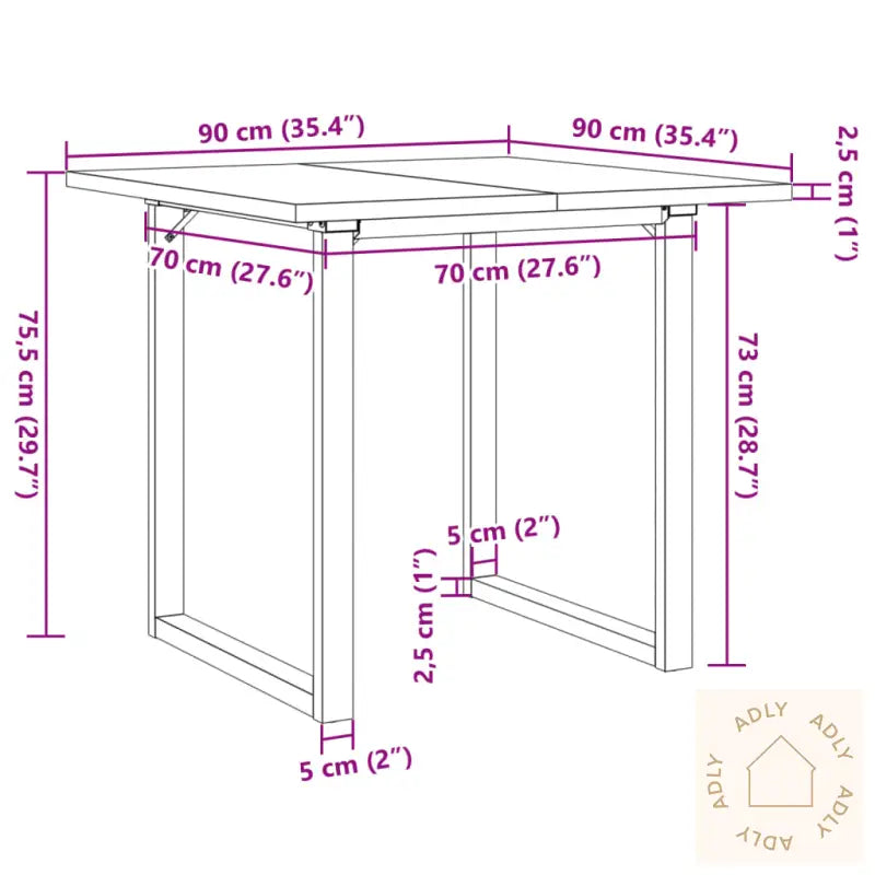Spisebord O-Ramme 90X90X75,5 Cm Heltre Furu Og Stål
