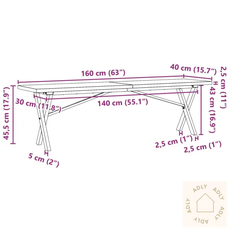 Salongbord X-Ramme 160X40X45,5 Cm Heltre Furu Og Stål
