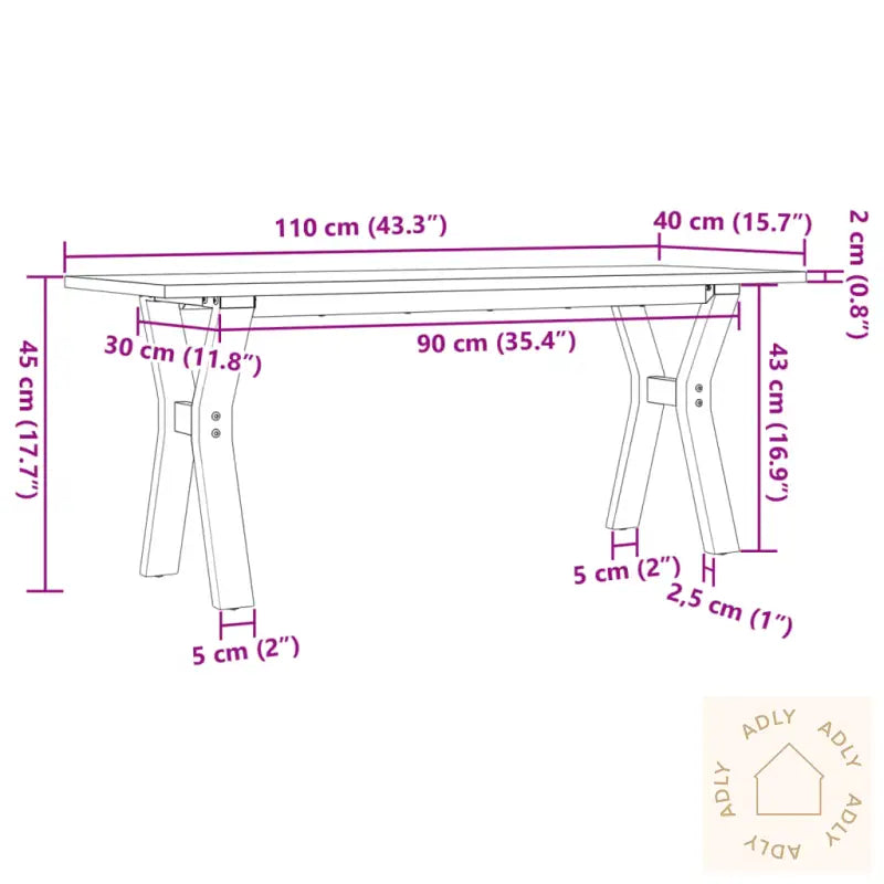 Salongbord Y-Ramme 110X40X45 Cm Heltre Furu Og Stål
