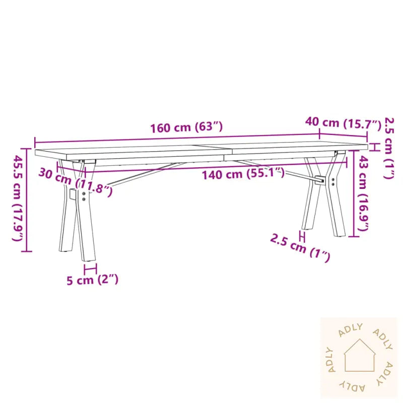 Salongbord Y-Ramme 160X40X45,5 Cm Heltre Furu Og Stål