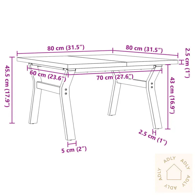 Salongbord Y-Ramme 80X80X45,5 Cm Heltre Furu Og Stål