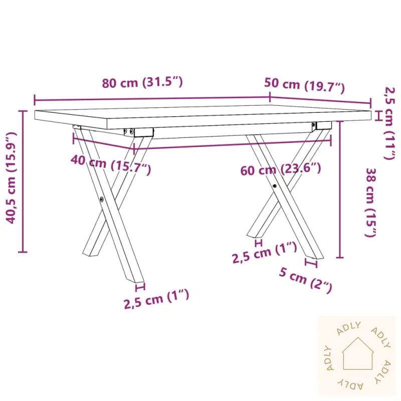 Salongbord X-Ramme 80X50X40,5 Cm Heltre Furu Og Stål