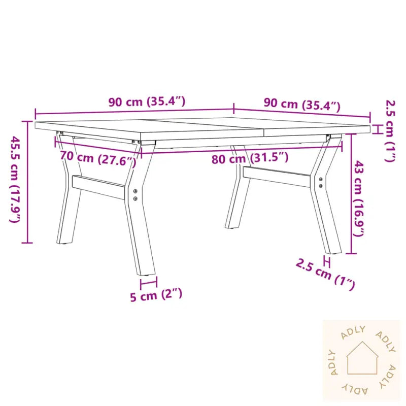 Salongbord Y-Ramme 90X90X45,5 Cm Heltre Furu Og Stål