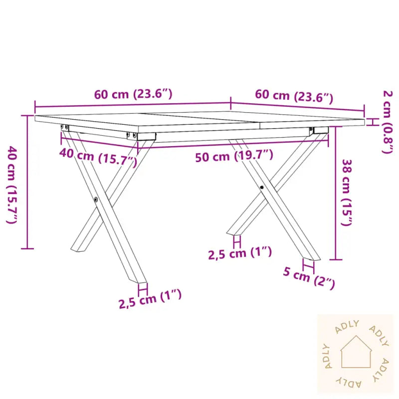 Salongbord X-Ramme 60X60X40 Cm Heltre Furu Og Stål
