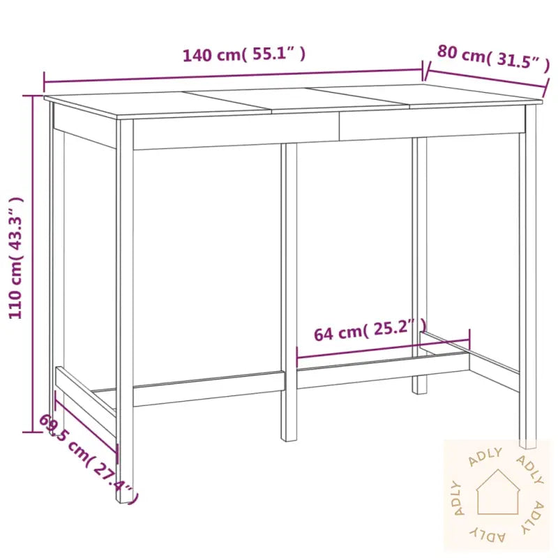 Barbord Honningbrun 140X80X110 Cm Heltre Furu