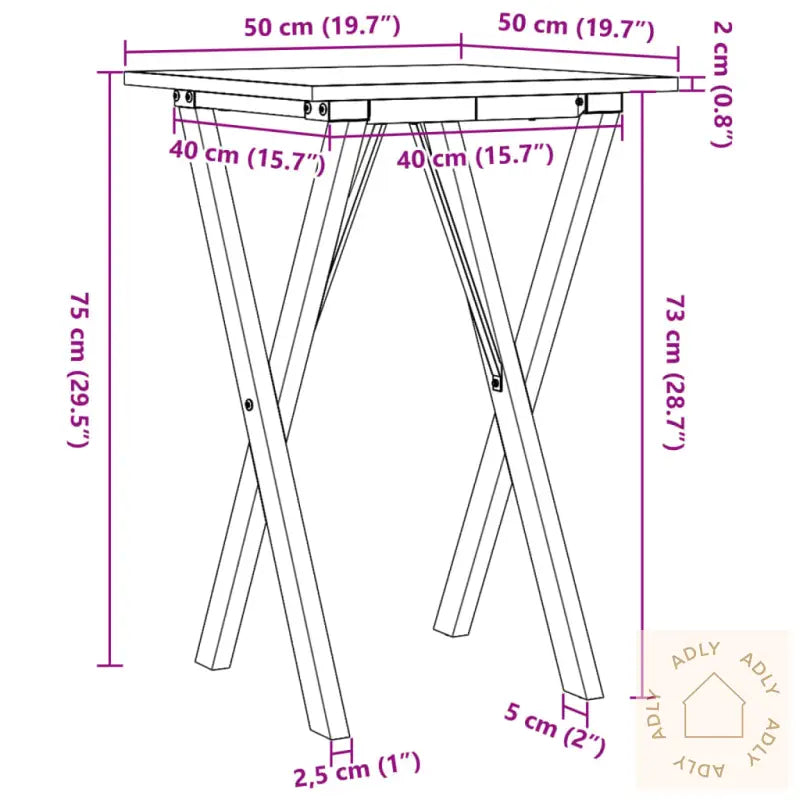 Salongbord X-Ramme 50X50X75 Cm Heltre Furu Og Stål