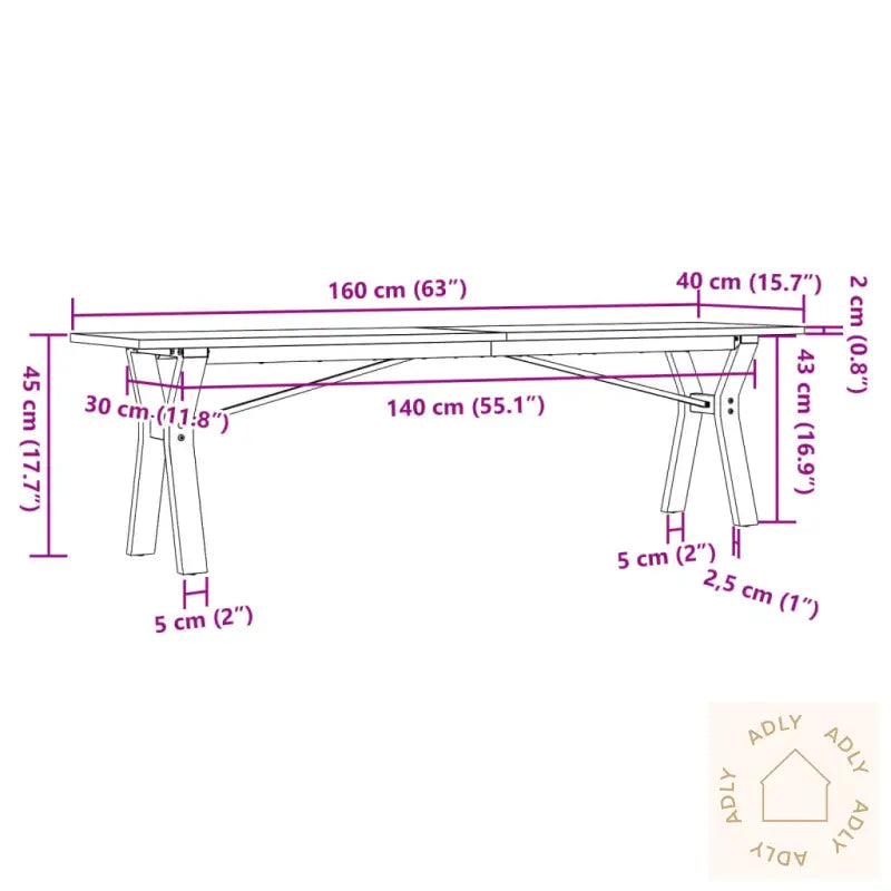 Salongbord Y-Ramme 160X40X45 Cm Heltre Furu Og Stål