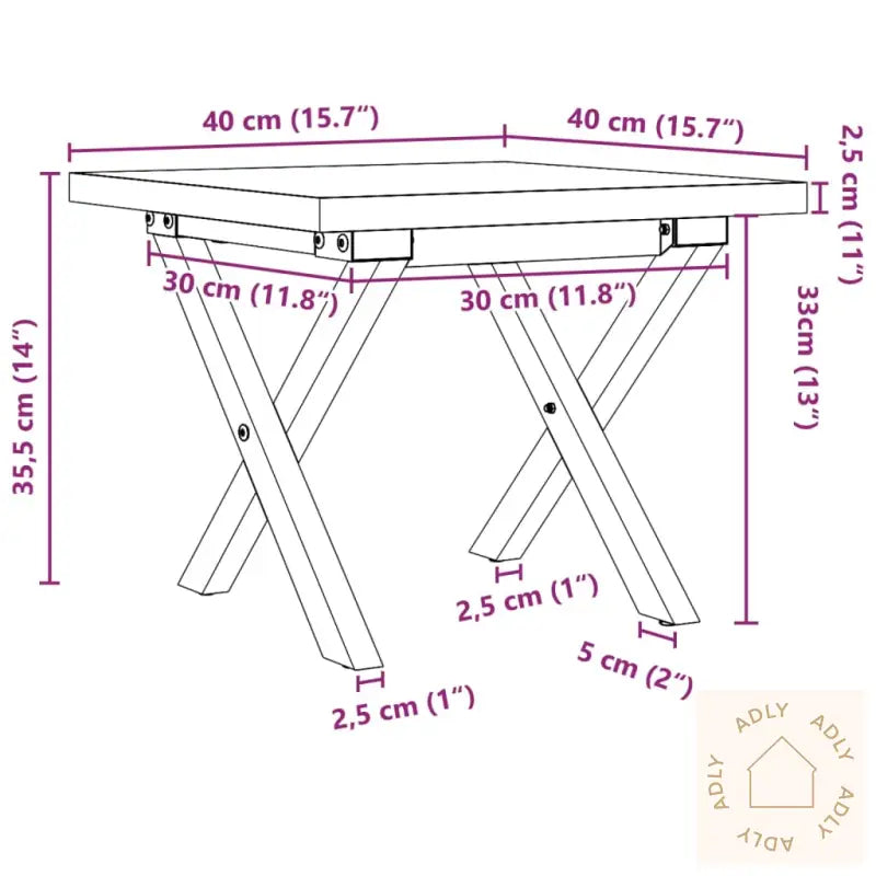 Salongbord X-Ramme 40X40X35,5 Cm Heltre Furu Og Stål