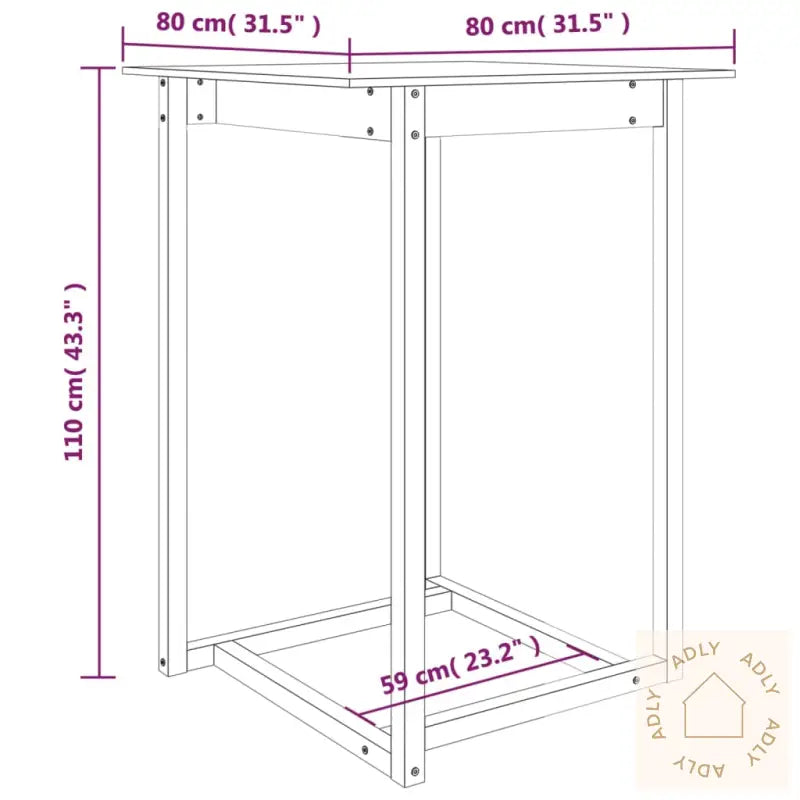 Barbord Hvit 80X80X110 Cm Heltre Furu