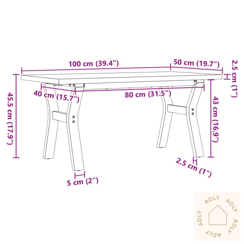 Salongbord Y-Ramme 100X50X45,5 Cm Heltre Furu Og Stål