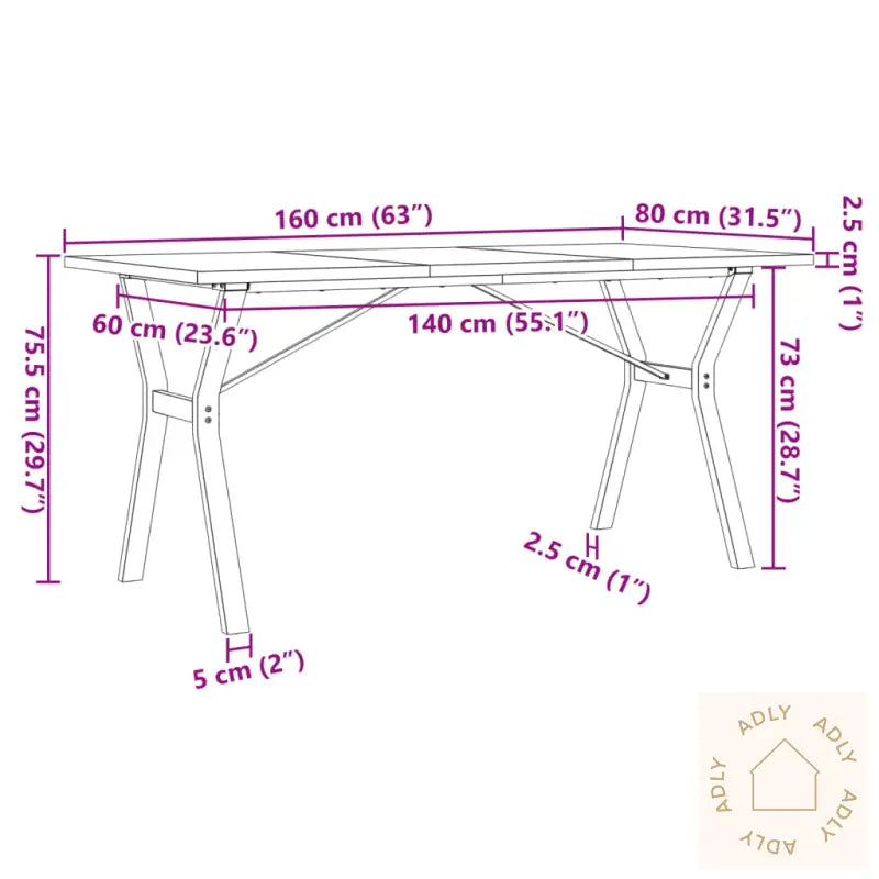 Spisebord Y-Ramme 160X80X75,5 Cm Heltre Furu Og Stål