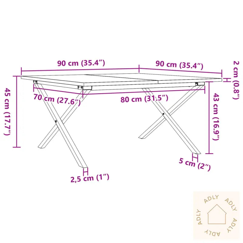Salongbord X-Ramme 90X90X45 Cm Heltre Furu Og Stål