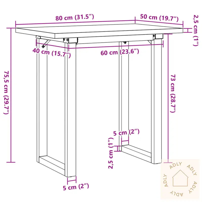 Spisebord O-Ramme 80X50X75,5 Cm Heltre Furu Og Stål