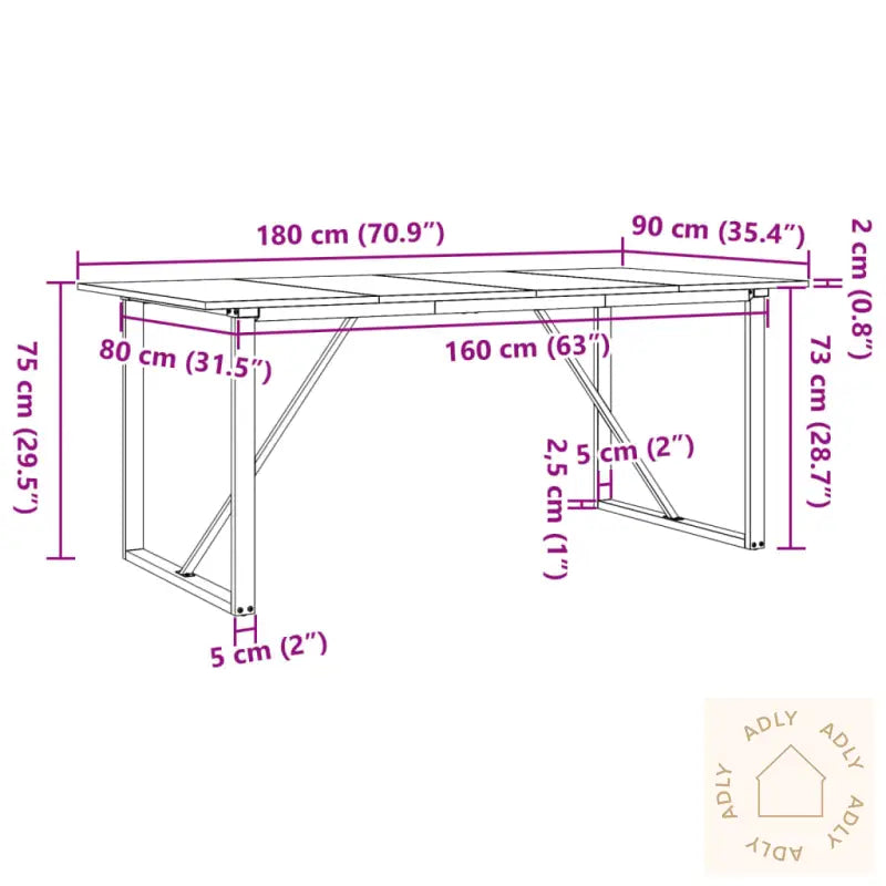 Spisebord O-Ramme 180X90X75 Cm Heltre Furu Og Stål