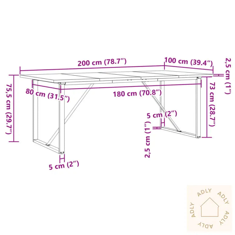 Spisebord O-Ramme 200X100X75,5 Cm Heltre Furu Og Stål
