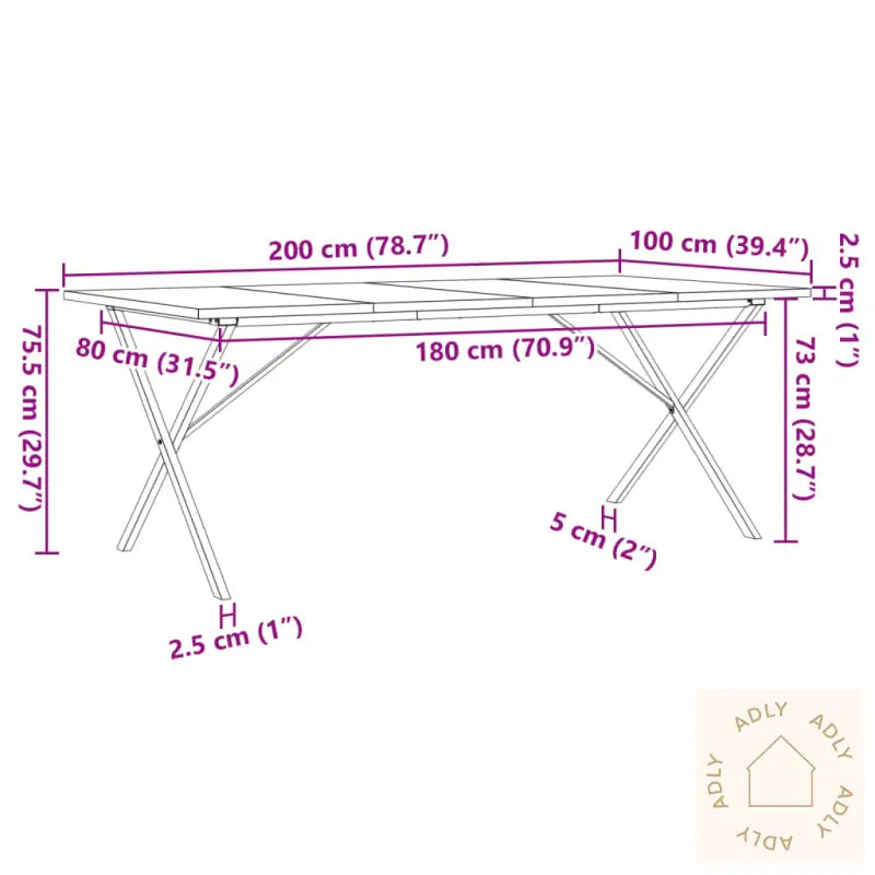 Spisebord X-Ramme 200X100X75,5 Cm Heltre Furu Og Stål
