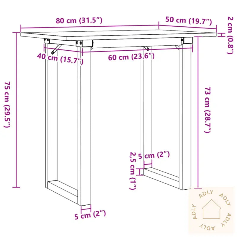 Spisebord O-Ramme 80X50X75 Cm Heltre Furu Og Stål