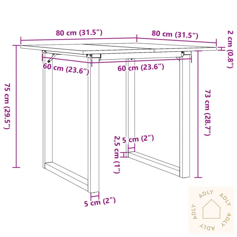 Spisebord O-Ramme 80X80X75 Cm Heltre Furu Og Stål