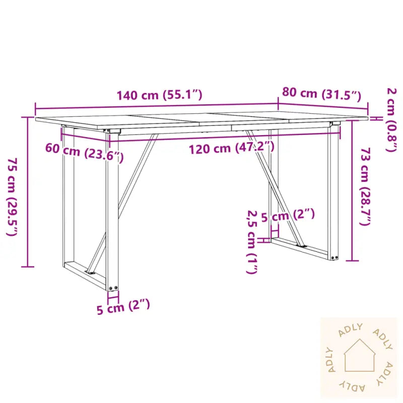 Spisebord O-Ramme 140X80X75 Cm Heltre Furu Og Stål
