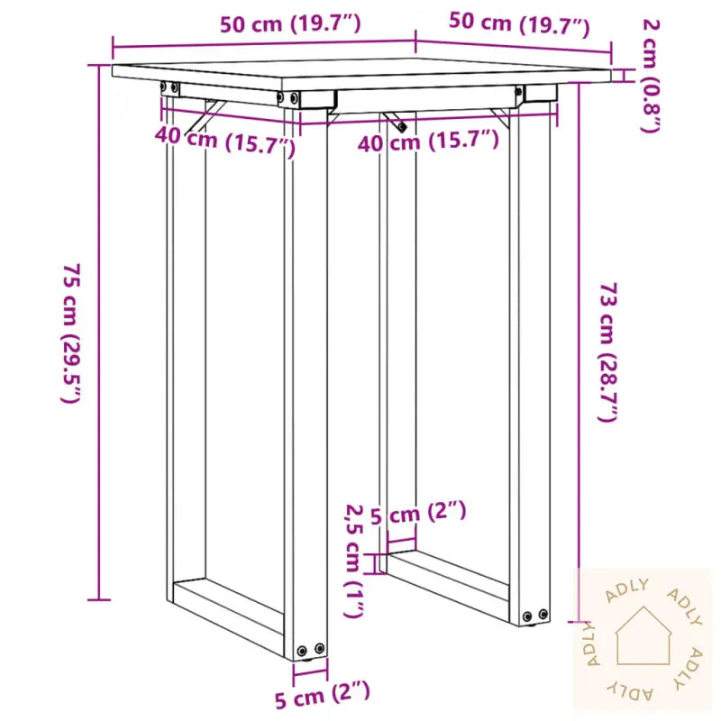Spisebord O-Ramme 50X50X75 Cm Heltre Furu Og Stål