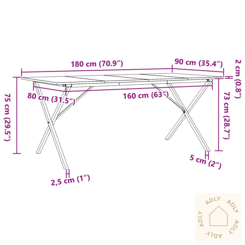 Spisebord X-Ramme 180X90X75 Cm Heltre Furu Og Stål