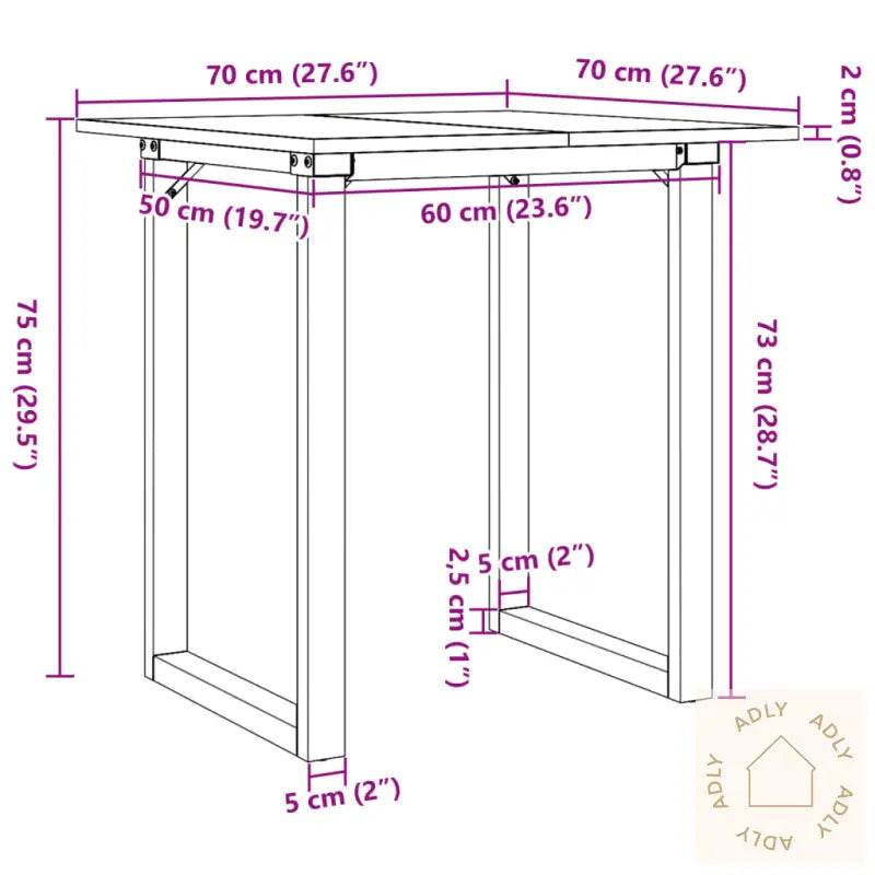 Spisebord O-Ramme 70X70X75 Cm Heltre Furu Og Stål