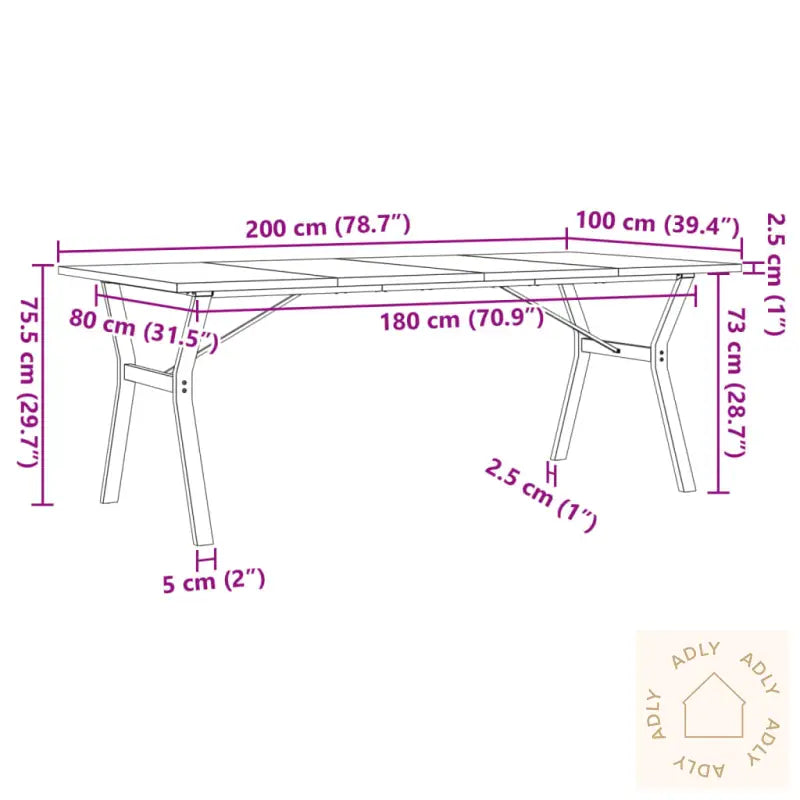 Spisebord Y-Ramme 200X100X75,5 Cm Heltre Furu Og Stål
