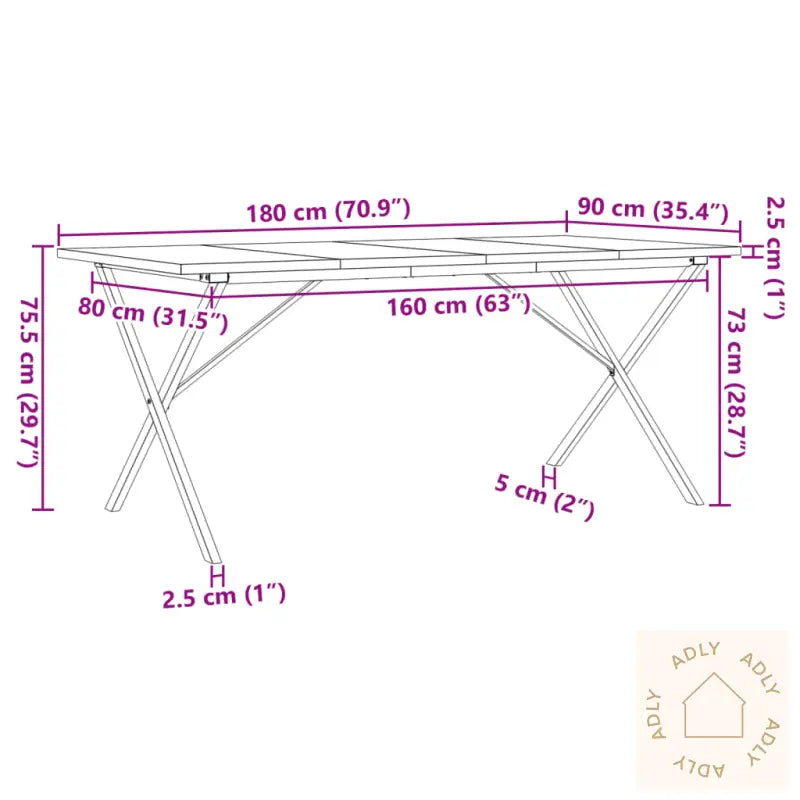 Spisebord X-Ramme 180X90X75,5 Cm Heltre Furu Og Stål