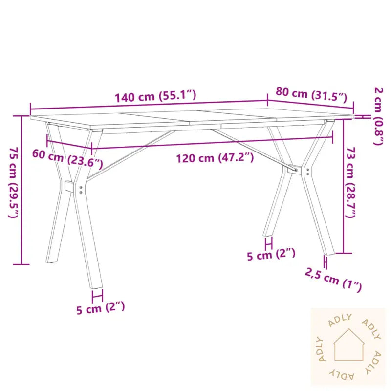 Spisebord Y-Ramme 140X80X75 Cm Heltre Furu Og Stål